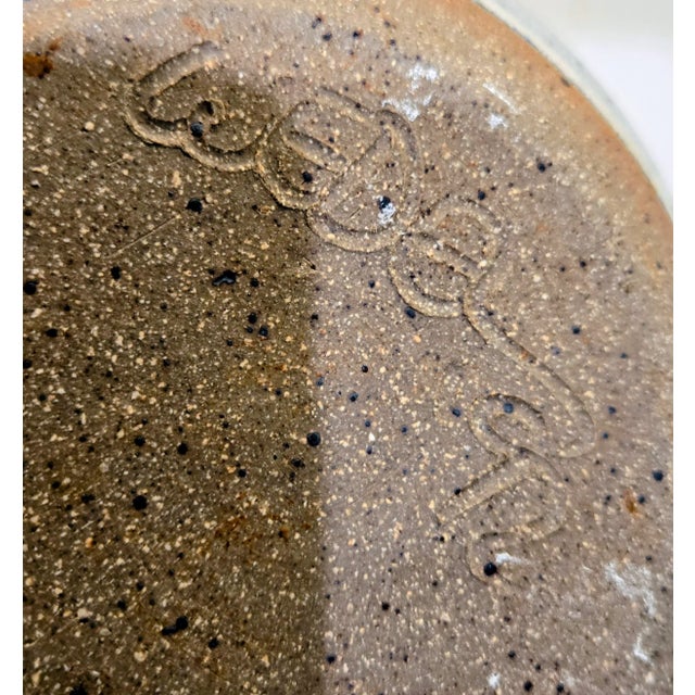 1990s Handmade Ceramic Pottery Pitcher & Lidded Bowl Set – Artisan Stoneware in Blue & Neutral Tones For Sale - Image 10 of 10