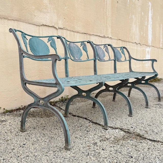 Late 20th Century Molla Cast Aluminum Seahorse and Seashell "Breakers" 4 Seat Outdoor Patio Bench For Sale - Image 12 of 13