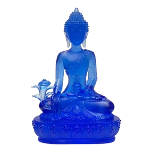 Blue Crystal Glass Lotus Cross Leg Meditation Sitting Medicine Buddha