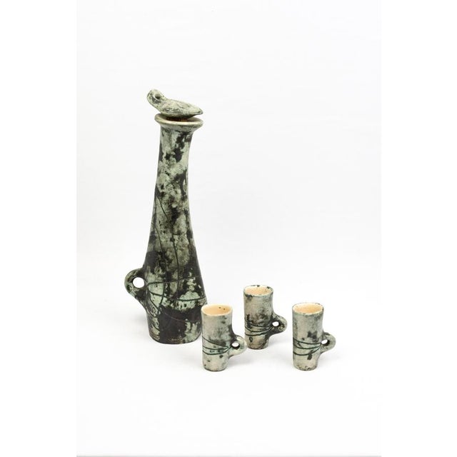 Liqueur Decanter and Celadon in Grey Ceramic and Glasses by Jacques Blin, 1950s, Set of 4 For Sale - Image 13 of 13