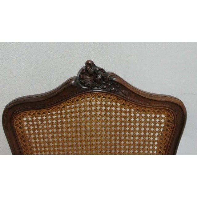French Country Antique Quality French Country Carved Cane Vanity Armchair Petite For Sale - Image 3 of 11
