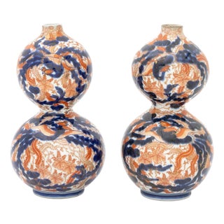 Pair of Japanese Imari Porcelain Double Gourd Vases, 19th Century For Sale