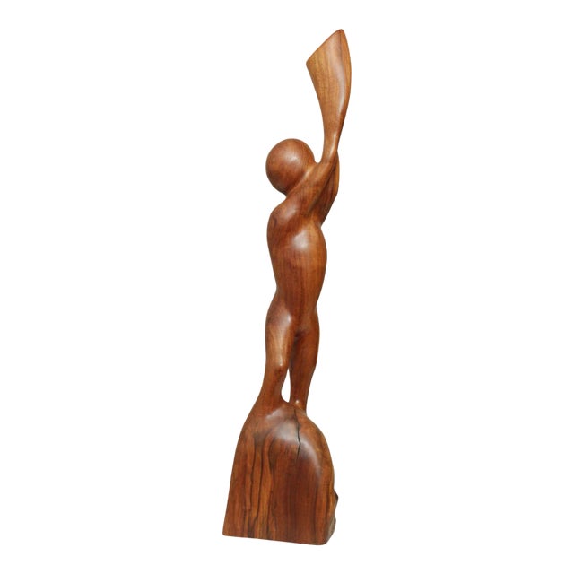 Modern Abstract Figural Carved Walnut Sculpture For Sale