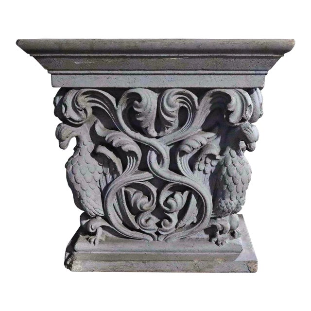Antique Table or Pedestal Base - Cast Stone - Neo-Romanesque Style For Sale
