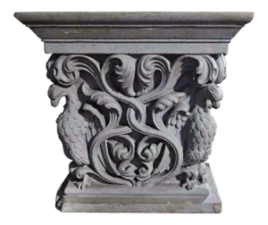 Table or Pedestal Base - Antique Cast Stone - Neo-Romanesque Style