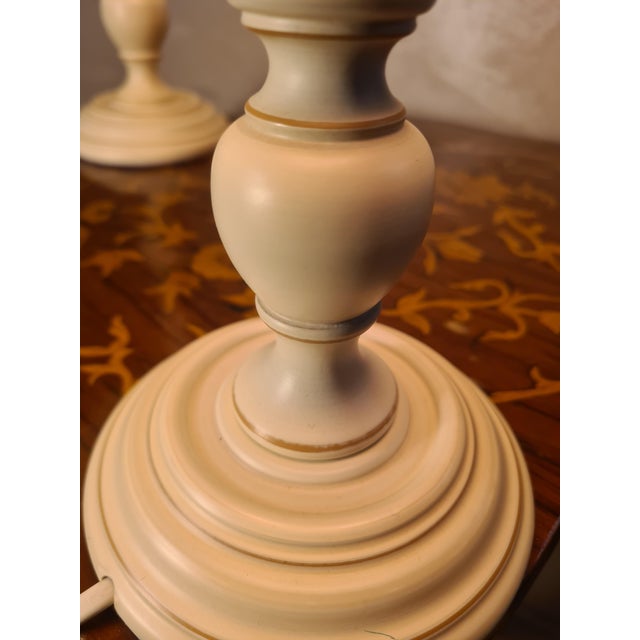 Cream Turned Wood Bedside Lamps, 1990s, Set of 2 For Sale - Image 4 of 8