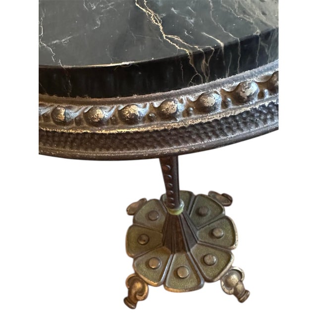 Black Rembrandt Iron/ Marble Toped Side Table With Original Old Green and Gold Paints, C1920 For Sale - Image 8 of 8
