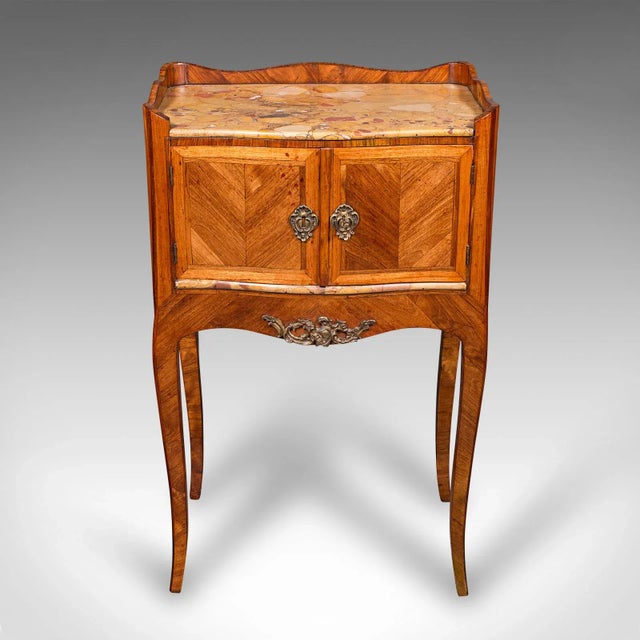 Antique Side Table, Italian, Kingwood, Marble, Bedside Nightstand, Victorian For Sale - Image 4 of 12