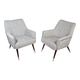 Mid-Century Modern Upholstered Armchairs with Chrome Feet - a Pair For Sale