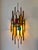 Mid-Century Modern set of 3 wall lamps lights sconces hammered glass and wrought iron, gilding gold copper patina, by the...