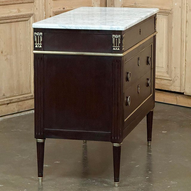 Oxblood Red Antique French Louis XVI Mahogany Commode With Carrara Marble For Sale - Image 8 of 14
