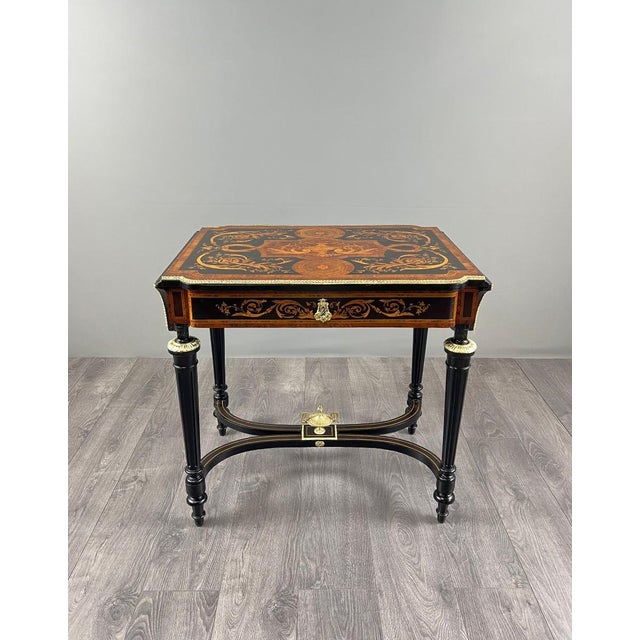 19th Century Napoleon III Writing Table in Marquetry and Gilt Bronze For Sale - Image 12 of 12