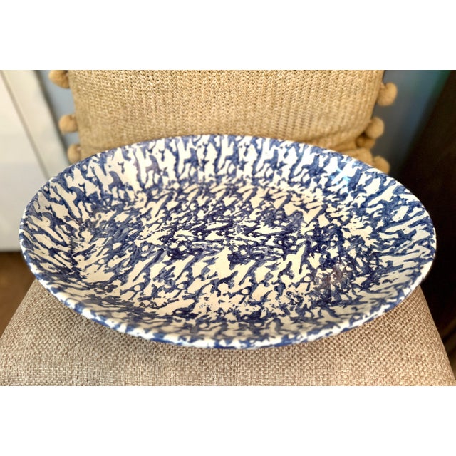Vintage Italian Blue and White Spongeware Oval Serving Platter Made in Italy Rustic European Farmhouse For Sale - Image 10 of 10