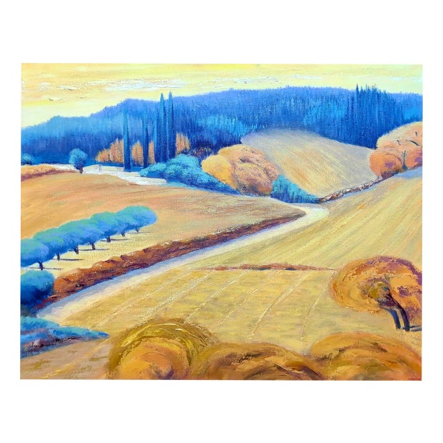 Isabelle Pardoe, Colourful French Fauvist Landscape with Golden Wheatfields, 2000s, Oil on Canvas For Sale
