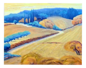 Isabelle Pardoe, Colourful French Fauvist Landscape with Golden Wheatfields, 2000s, Oil on Canvas