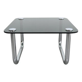 Space Age Coffee Table with Smoked Glass Top and Chrome Runners, Germany, 1970s For Sale