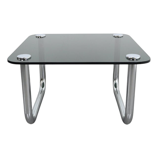 Space Age Coffee Table with Smoked Glass Top and Chrome Runners, Germany, 1970s For Sale