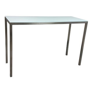 Room & Board White Glass + Stainless Steel Parsons Bar Table For Sale