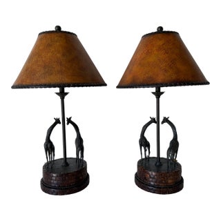 Vintage Maitland-Smith Safari Style Giraffe Table Lamps – A Pair For Sale
