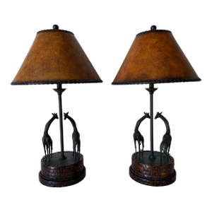 Vintage Maitland-Smith Safari Style Giraffe Table Lamps – A Pair