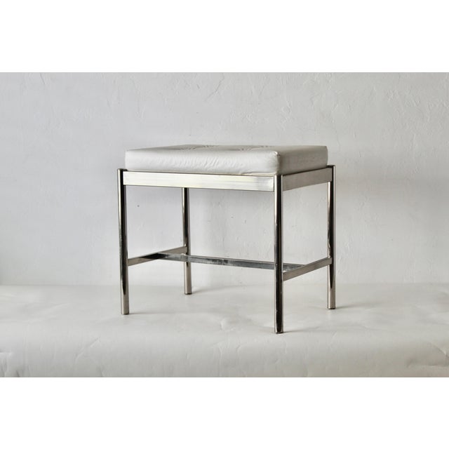 1970s George Koch & Sons Chrome Rectangular Padded Tufted Ivory Vinyl Seat Vanity Stool For Sale - Image 4 of 11