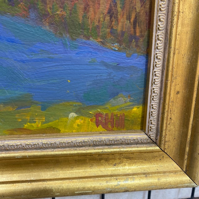 1970s “Golden Hour” Oil on Board Landscape Painting by Rhill, Framed ...