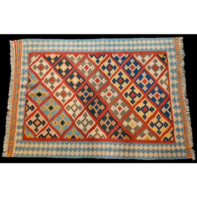 Afghan Handmade Kilim with Polychrome Geometric Pattern, 1990s For Sale - Image 4 of 7