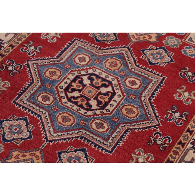 Shabby Chic Southwestern Kazak Rustic Red/Beige Wool Rug - 4'0''x5'5'' For Sale - Image 3 of 10