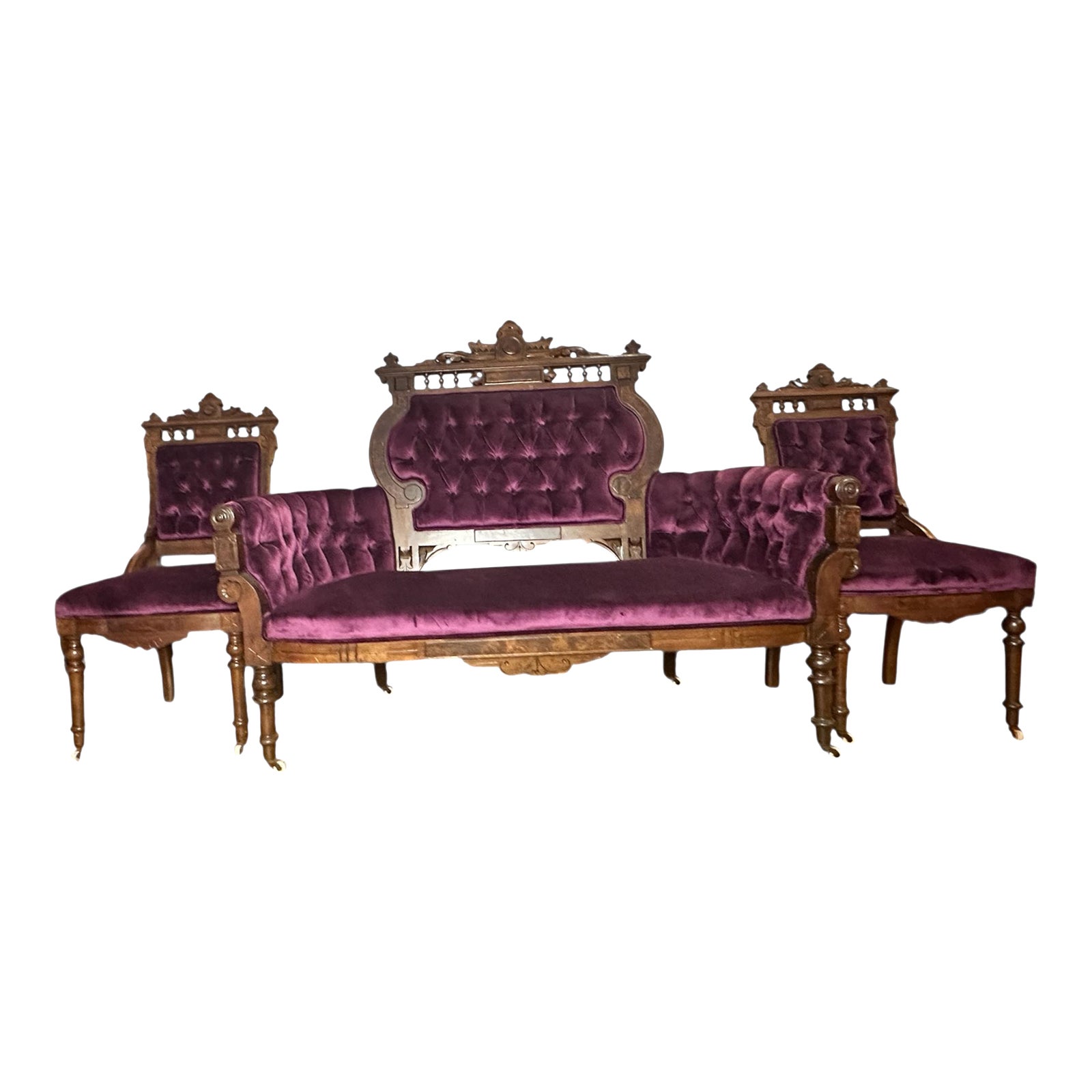 Antique Victorian Eastlake Style 3 Piece Ornate Carved Walnut Parlor ...