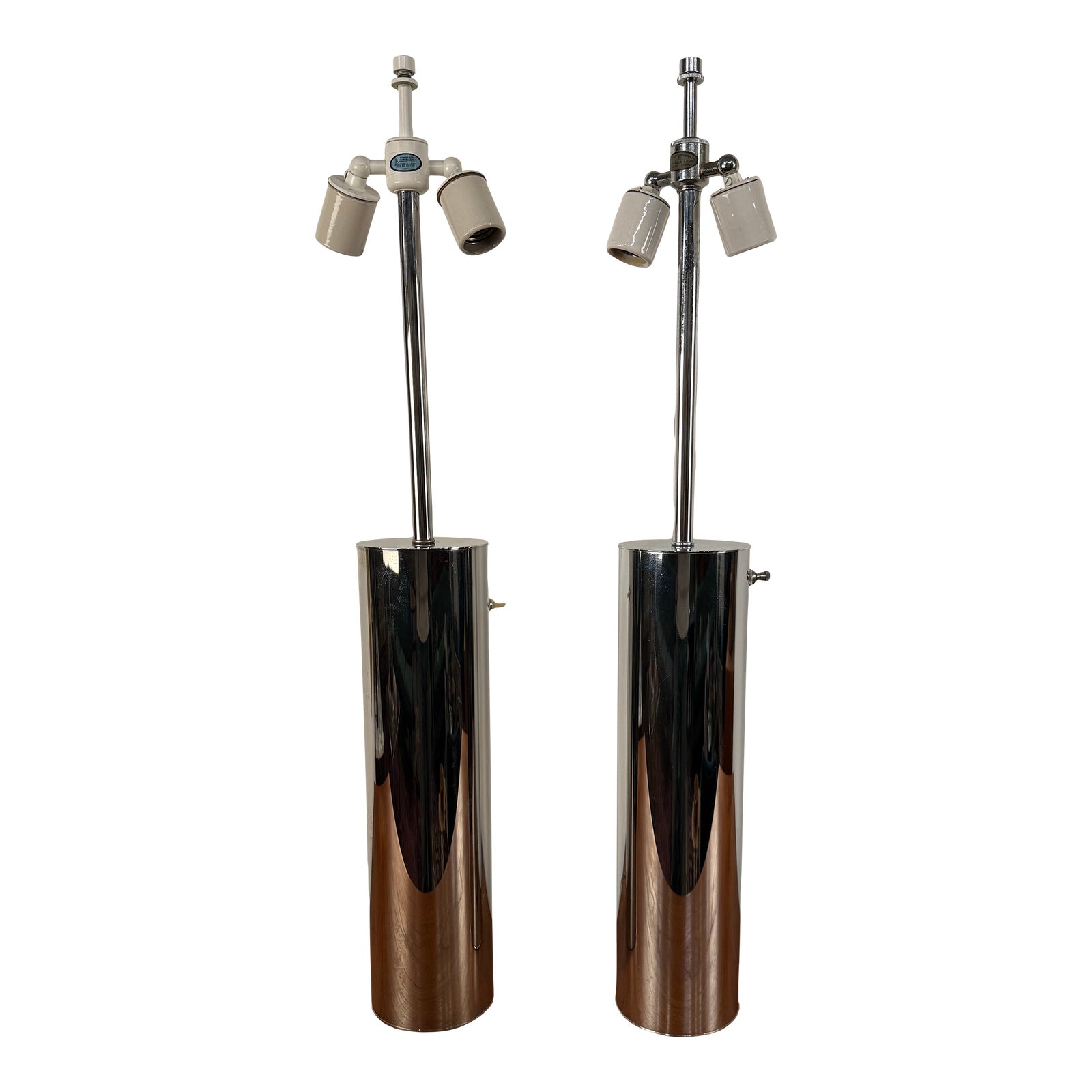 Pair of Vintage Chrome Nessen Table Lamps – Chrome Cylindrical Form ...
