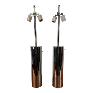 Pair of Vintage Chrome Nessen Table Lamps – Chrome Cylindrical Form