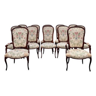 Vintage John Widdicomb Floral Upholstered Dining Chairs, Set of 12 For Sale