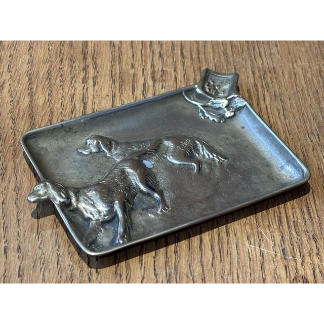 Leon Chandon Art Noveau Cast Brass Ashtray with Hunting Dogs Sizes 13 x 9 cms