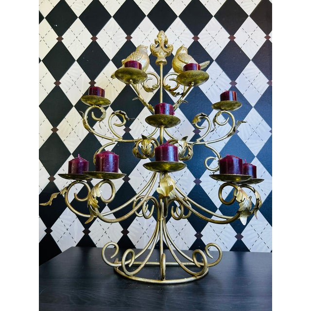 1980s Grand Hollywood Regency Gilt Bird Candelabras With Scrolling Branches, Pair For Sale In Boston - Image 6 of 11