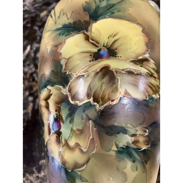 Light Yellow Antique, Hand-Painted, Royal Nippon Nishiki Porcelain Vase With Gilded Accents and a Ruffled Lip, Limited Edition 42/783, Trade Mark 36163, C1900’s For Sale - Image 8 of 12