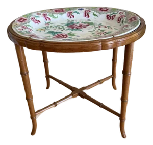 Small Table Made With Antique Georgian Hicks & Meigh Ironstone Platter Floral No. 8