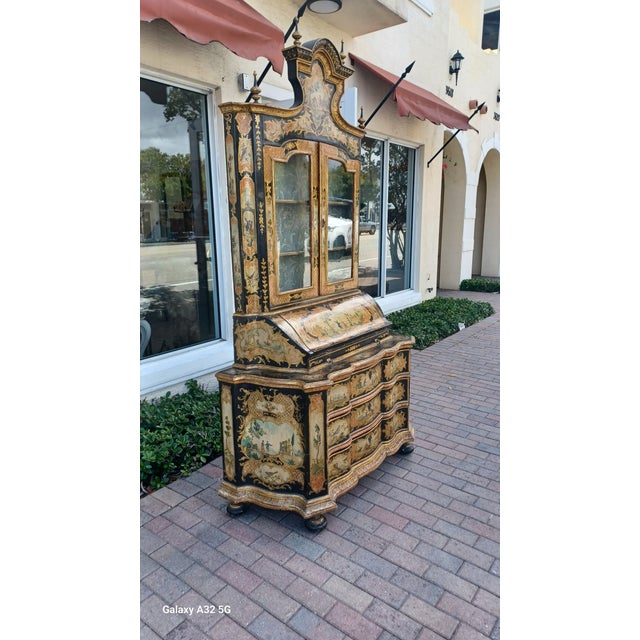 Late 18th Century Antique Italian Polychrome Lacca Provera Bureau Cabinet For Sale - Image 10 of 11