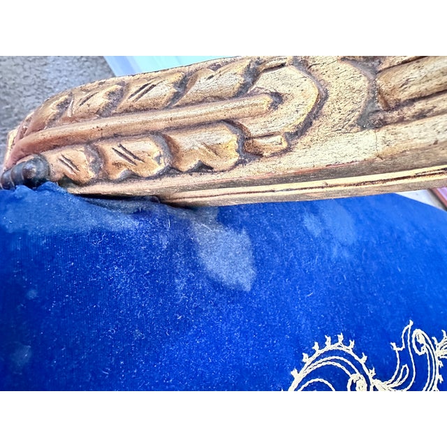 Mid 20th Century French Louis XVI Style Giltwood & Navy Embroidered Velvet Fauteuils- Pair For Sale - Image 18 of 18