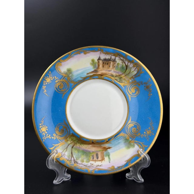French Hand-Painted Porcelain Cup and Saucer in the style of Sèvres, 19th Century, Set of 2 For Sale - Image 11 of 13