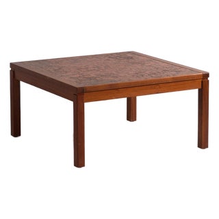 Vintage Coffee Table in Teak with Etched Copper Top, Europe, 1970 For Sale