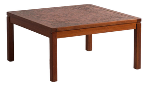 Vintage Coffee Table in Teak with Etched Copper Top, Europe, 1970