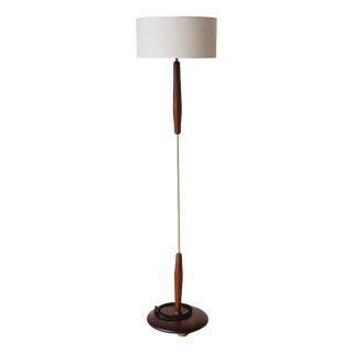 Vintage Teak and Brass Floor Lamp with Cream Lampshade, 1960s For Sale
