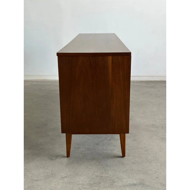 1960s Walnut Triple Dresser With Sculpted Handles For Sale - Image 9 of 10