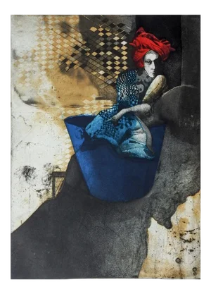 Mid Century Surreal Color Etching by Tony Bass