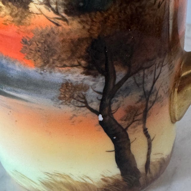 Orange 1920s Noritake Hand Painted Sunset Landscape Coffee / Chocolate Set - 5 Pieces For Sale - Image 8 of 10