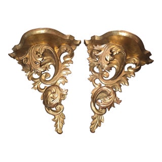Pair of Italian Giltwood Wall Brackets For Sale