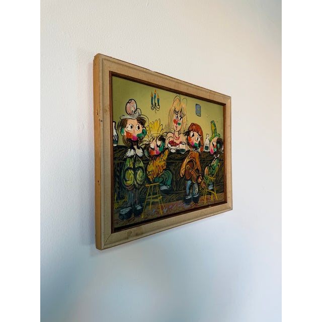 Mid-Century Modern 1970's Vintage Cartoon Style Whimsical Bar Scene Oil on Canvas Painting For Sale - Image 3 of 12
