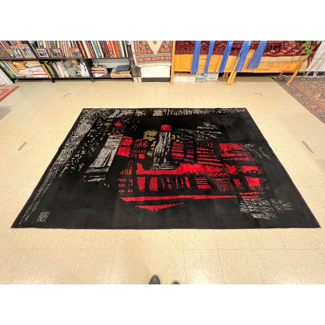 Mid-Century Modern Hand Woven Rug, Signed by Maurice Andre, 1950 French Piece, Limited Edition For Sale - Image 3 of 18