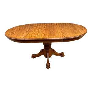 Vintage Handcrafted Solid Oak Round Table Pedestal Base, 2 Leaves by Tom Seely
