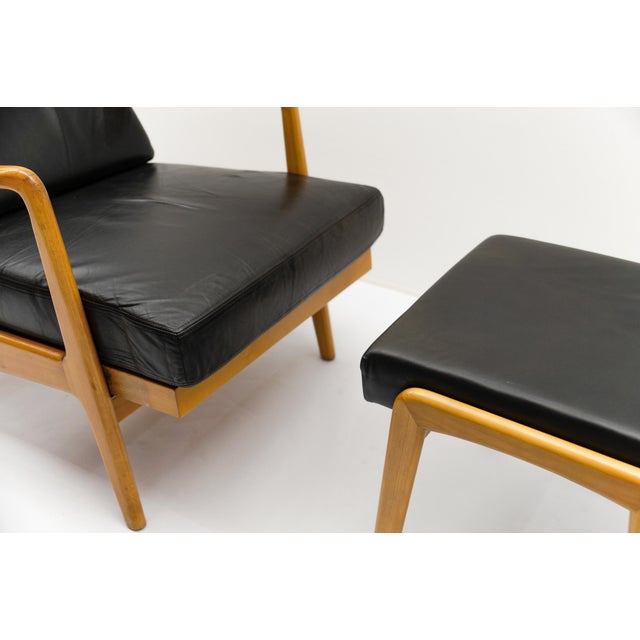 Black Mid-Century Modern Scandinavian Armchairs and Ottoman, 1960s, Set of 3 For Sale - Image 8 of 14